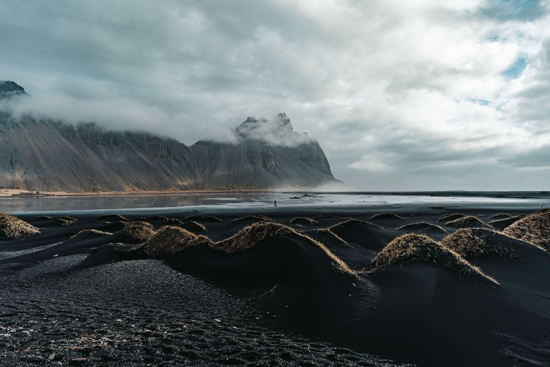 Vestrahorn rising above the black dunes of Stokksnes