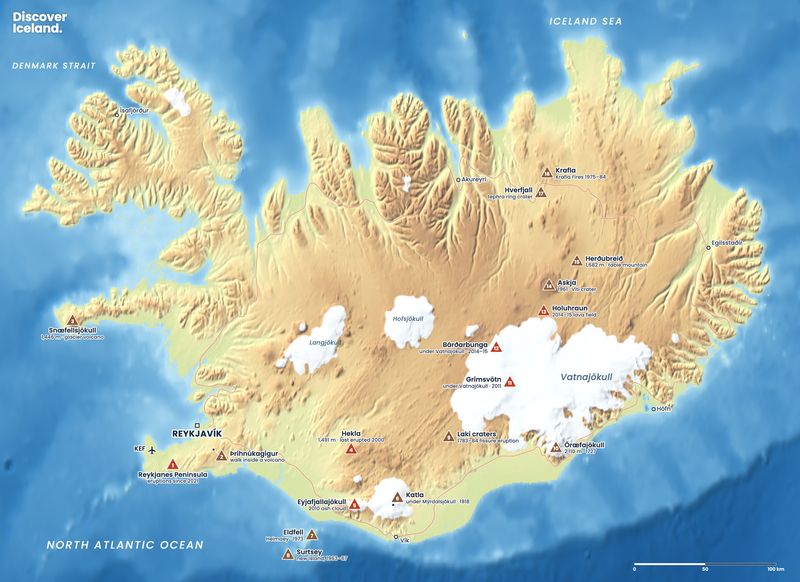 Discover Iceland map: Volcanoes