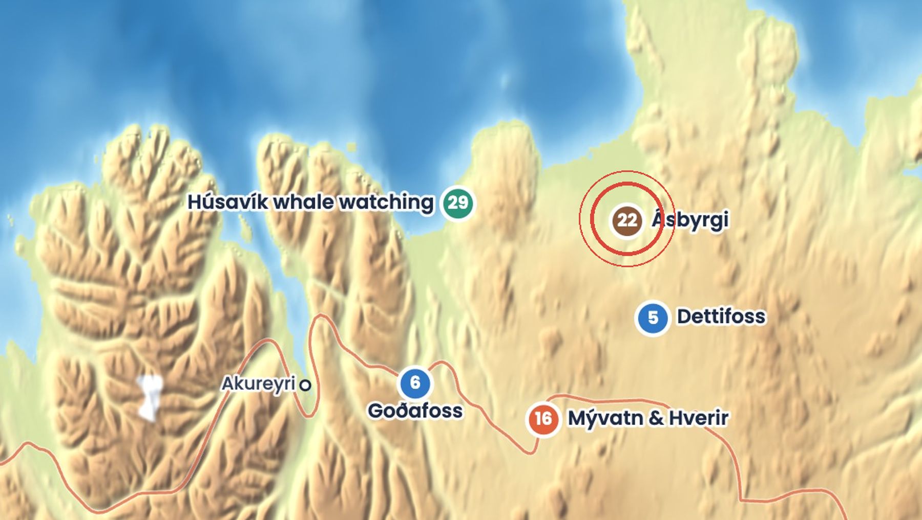 Discover Iceland map showing where Ásbyrgi is