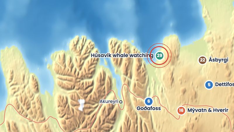 Discover Iceland map showing where Húsavík is
